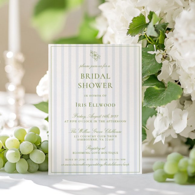 Convites Chá de Bebê Elegante em Verde e Azul (Elegant Sage Green & Blue Bridal Shower Invitation)