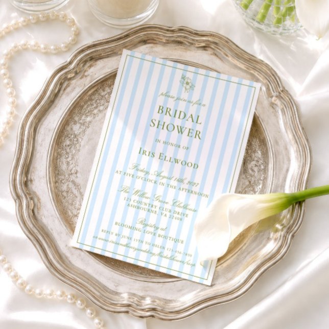 Convites Chá de Bebê Elegante em Verde e Azul (Elegant Sage Green & Blue Bridal Shower Invitation)