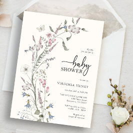 Convites Chá de Bebê Elegante Flor Silvestre