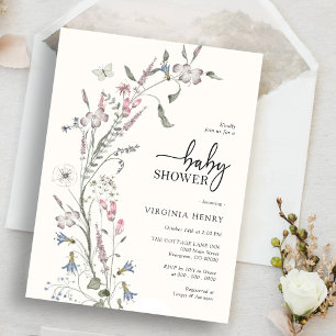 Convites Chá de Bebê Elegante Flor Silvestre