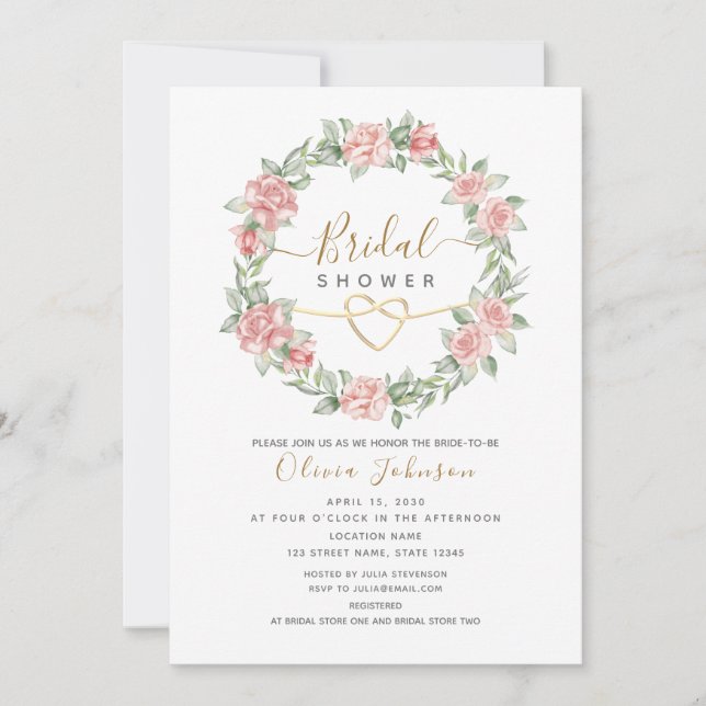 Convites Chá de Bebê Elegante Floral Rosa Bridal (Frente)