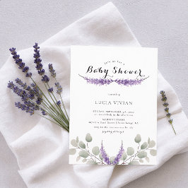 Convites Chá de Bebê Elegante Lavanda Verde Eucalipto