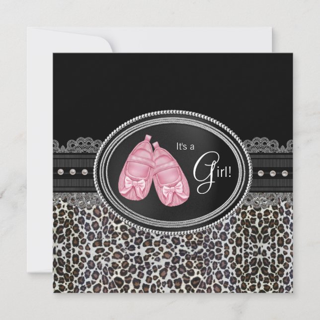 Convites Chá de Bebê Elegante Leopardo Rosa (Frente)