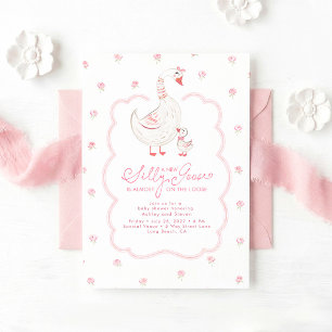 Convites Chá de Bebê Elegante Menina Rosa Silly Goose