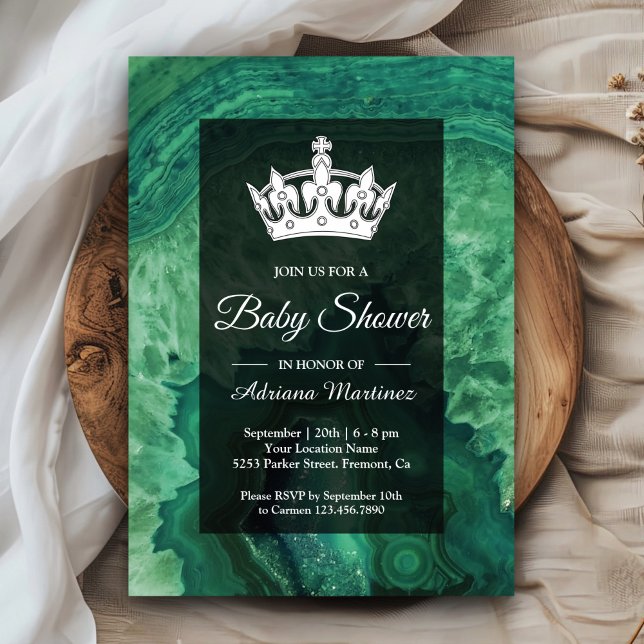 Convites Chá de Bebê Elegante Moderno em Ágata Verde (Criador carregado)