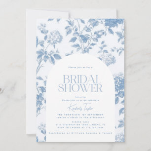 Convites Chá de Bebê Elegante Toile De Jouy Hydrangea Azul
