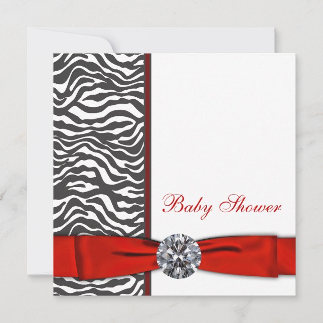 Convites Chá de Bebê Elegante Zebra Vermelha (Frente)