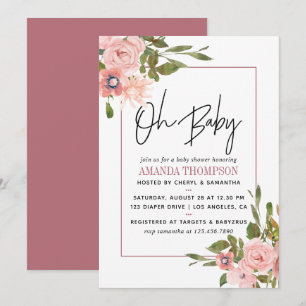 Convites Chá de Bebê em Aquarela floral Beije e Dourado Ros