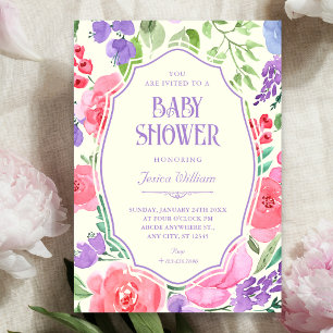 Convites Chá de bebê em aquarela floral de primavera