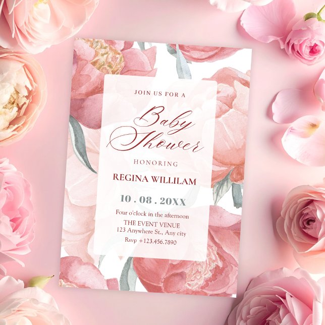 Convites Chá de bebê em aquarela floral rosa (Criador carregado)