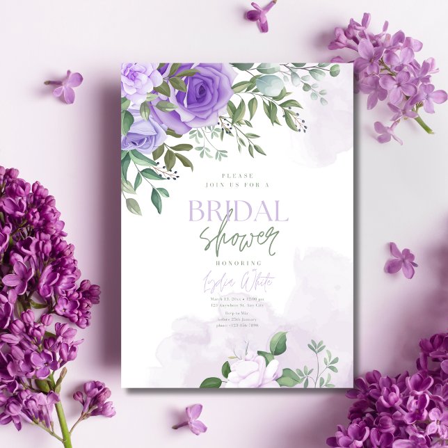 Convites Chá de Bebê em Aquarela Lilás, Chá Lavanda (Criador carregado)
