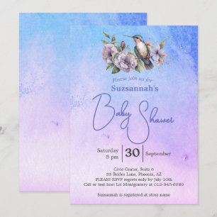 Convites Chá de Bebê em Aquarela Pastel com Beija-flor