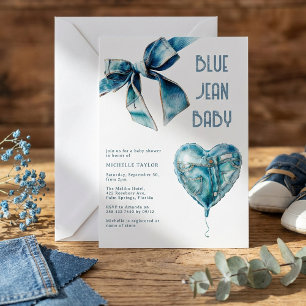 Convites Chá de Bebê em Jeans Azuis