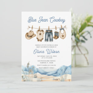 Convites Chá de Bebê em Jeans Azul Western