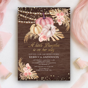 Convites Chá de Bebê em Madeira Rosa Po dusty Boho Abóbora