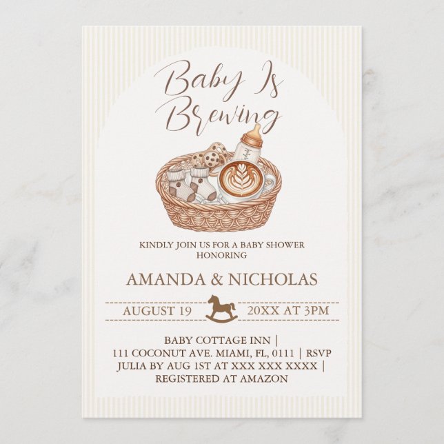 Convites Chá de Bebê em Preparação Listras de Baby Shower (Frente)