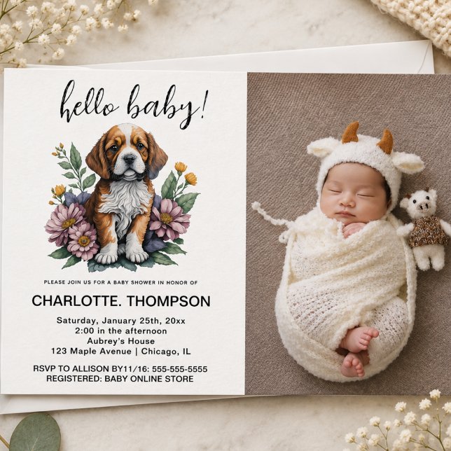 Convites Chá de Bebê em Terracota de Cachorrinho Moderno (Modern Puppy Dog Terracotta Baby Shower Invitation)