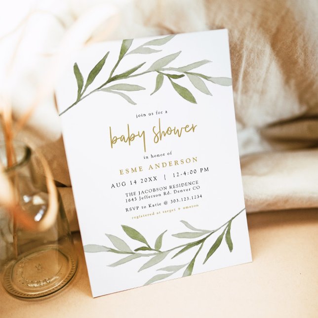 Convites Chá de Bebê ESME Bohemian Greenery & Gold (Criador carregado)