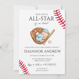 Convites Chá de Bebê Esportivo de Beisebol Little Slugger