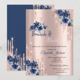 Convites Chá de Bebê & Espumante Blue Flowers Drips Brunch