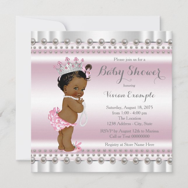 Convites Chá de Bebê Étnico Princesa Afro-Americana Pearl (Frente)