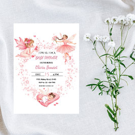 Convites Chá de Bebê Fada Floral Rosa Personalizado
