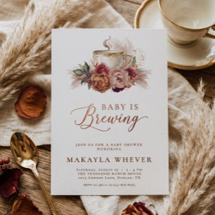 Convites Chá de Bebê Fall Floral Baby is Brewing Coffee Bab