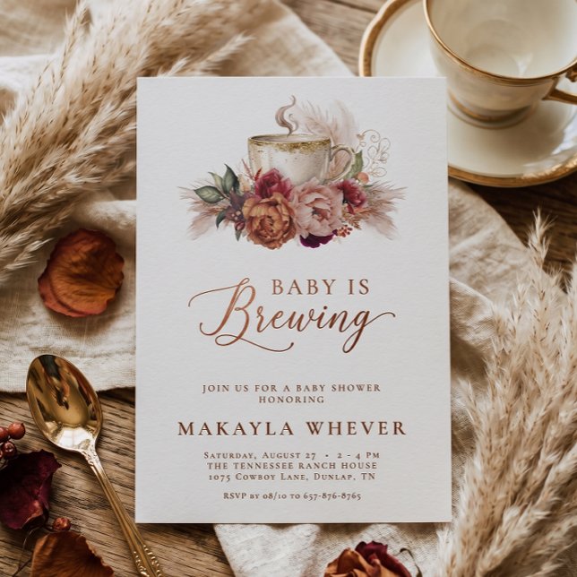 Convites Chá de Bebê Fall Floral Baby is Brewing Coffee Bab (Criador carregado)