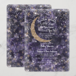 Convites Chá de Bebê Fantasioso Lua Estrelas Roxo Dourado