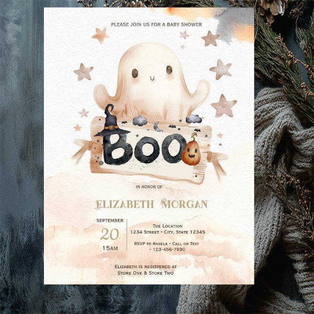 Convites Chá de Bebê Fantasma Bonito com Laço (Criador carregado)