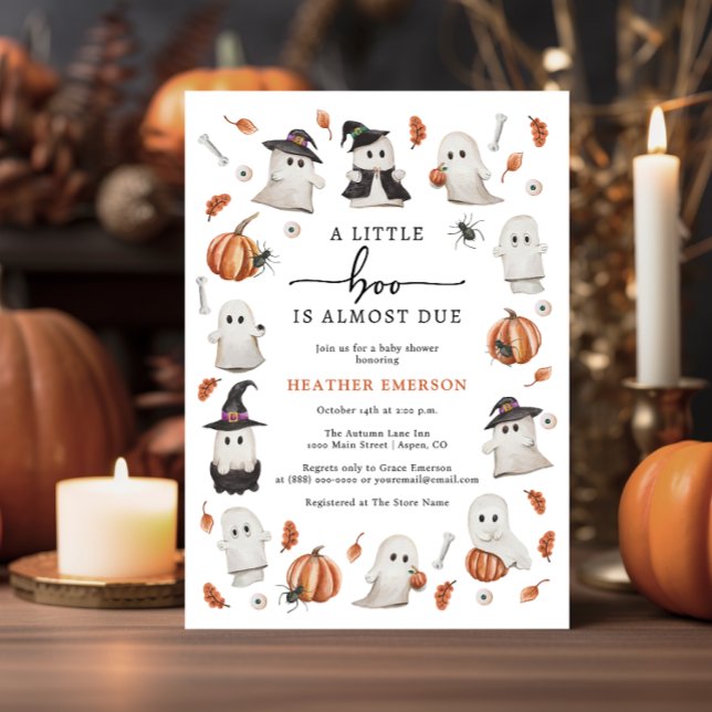 Convites Chá de Bebê Fantasminha de Halloween (A Little Boo Is Almost Due Halloween Baby Shower Invitation by Painted Paperie)