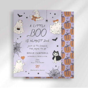 Convites Chá de Bebê Fantasminha Préppy Roxo Little Boo