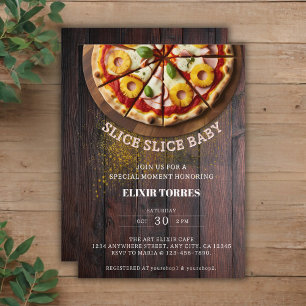 Convites Chá de Bebê Fatia Rústica de Pizza