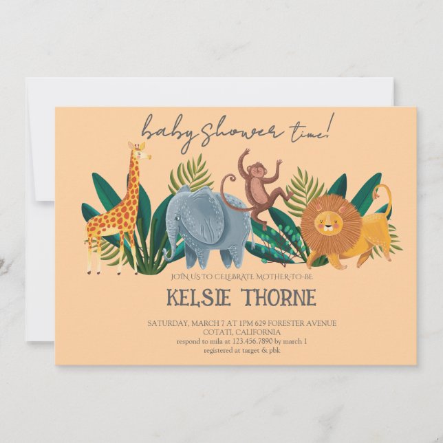 Convites Chá de Bebê Fauna da Selva (Frente)