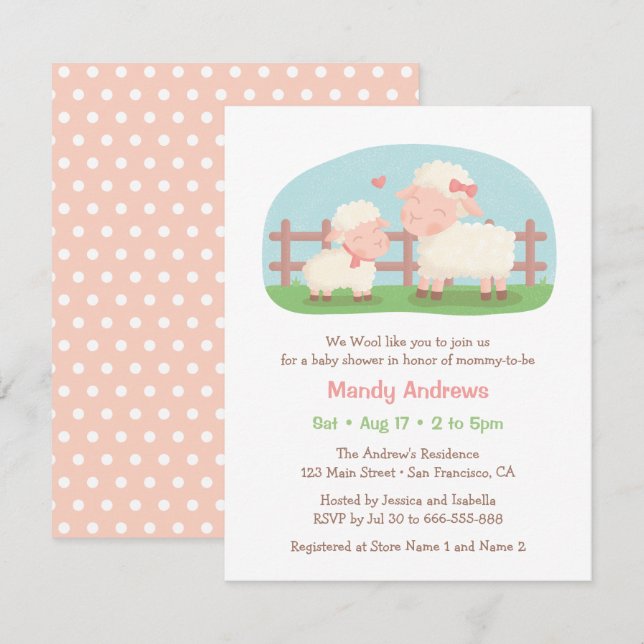 Convites Chá de Bebê Fazendinha Cordeirinho e Mamãe (Frente/Verso)