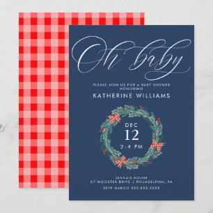 Convites CHÁ DE BEBÊ Feriado de Natal Gingham Wreath