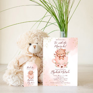 Convites Chá de bebê festa chá de bebê ursinho rosa em uma 