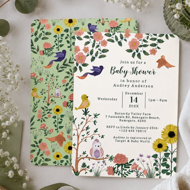 Convites Chá de Bebê Festa de Criança com Flor Silvestre Fo (Criador carregado)