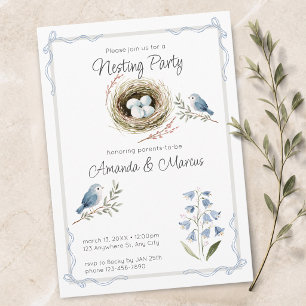 Convites Chá de Bebê Festa de Ninho de Pássaro Aquarela
