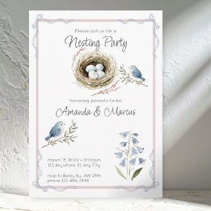 Convites Chá de Bebê Festa de Ninho de Pássaro Aquarela