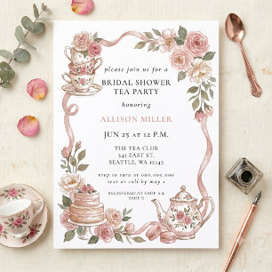 Convites Chá de Bebê Festa de Noivado Rustic Blush Rose Gol