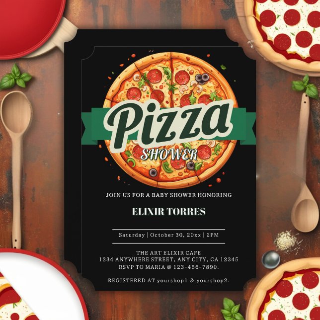 Convites Chá de Bebê Festa de Pizza Moderna (Criador carregado)