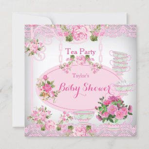 Convites Chá de Bebê Festa Vintage Renda Rosa Floral D