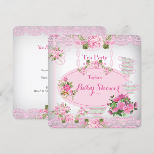 Convites Chá de Bebê Festa Vintage Renda Rosa Floral D