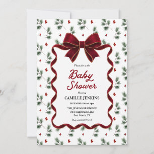 Convites Chá de Bebê Fita Vermelha de Natal Elegante