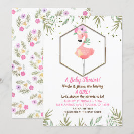 Convites Chá de Bebê Flamingo Rosa Aquarela Tropical
