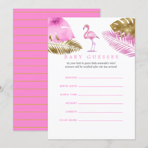 Convites Chá de Bebê Flamingo Rosa e Dourado - Adivinhe o B