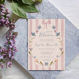 Convites Chá de Bebê Flor de Bebê Rosa Selvagem Floral