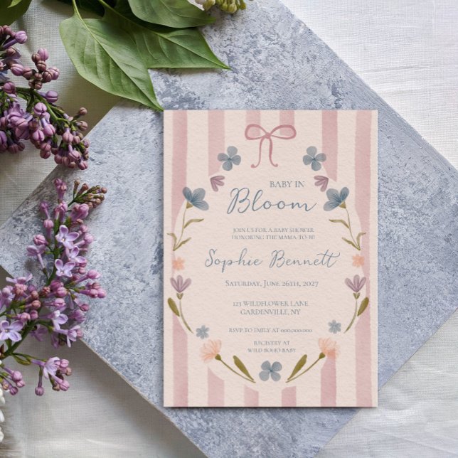 Convites Chá de Bebê Flor de Bebê Rosa Selvagem Floral (Criador carregado)