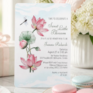 Convites Chá de Bebê Flor de Lótus em Aquarela Elegante
